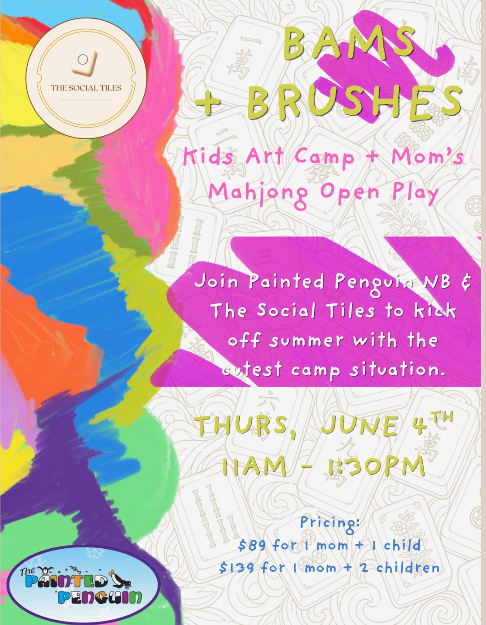 Bams + Brushes is here 🎨🀄️

Glenview schools are out Wednesday, 6/3, and if you&rsquo;re already wondering what to do with your kids before summer camp officially starts&hellip; same. Hehe.

We&rsquo;re teaming up with Painted Penguin Northbrook fo