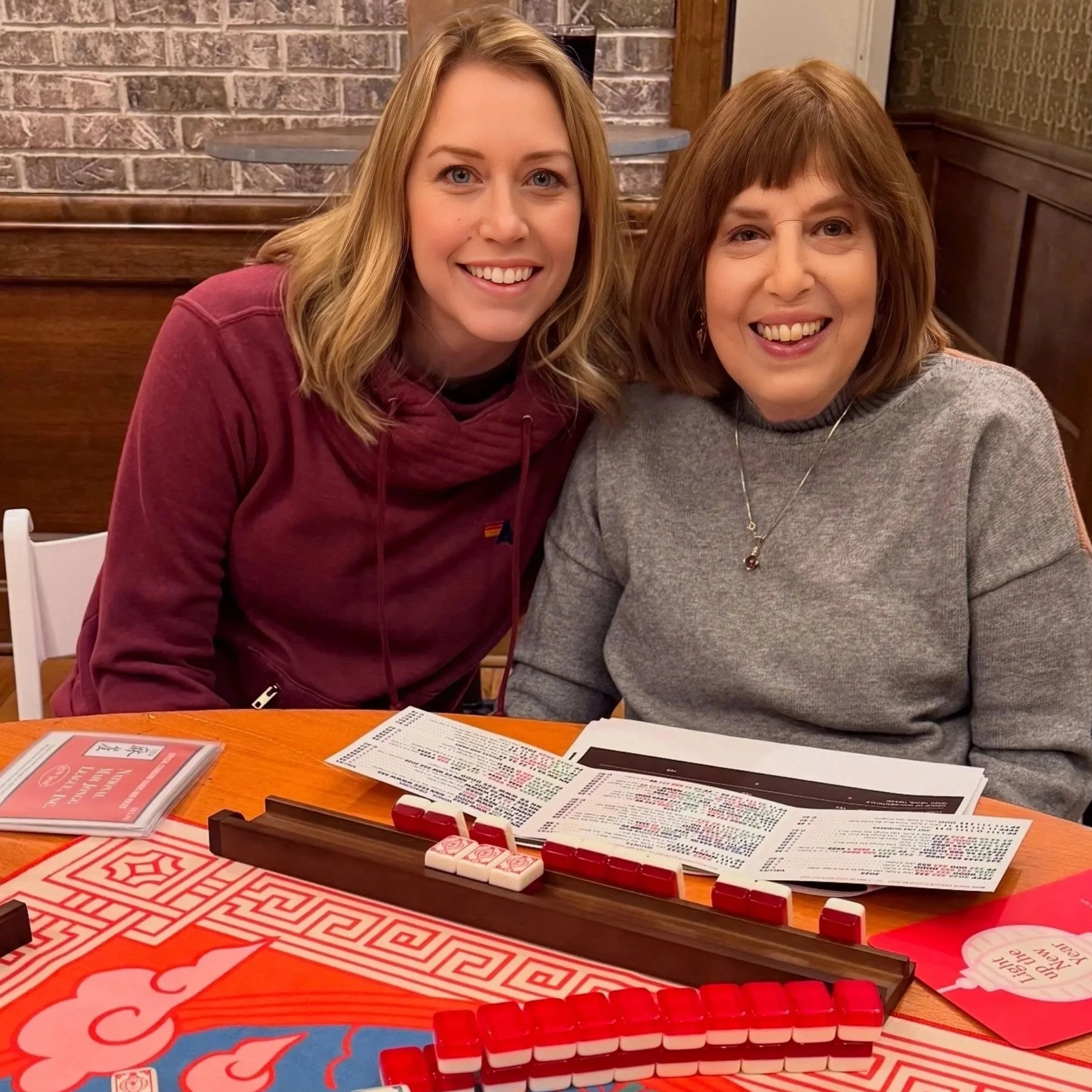 Mother and Daughter Playing Mahjong