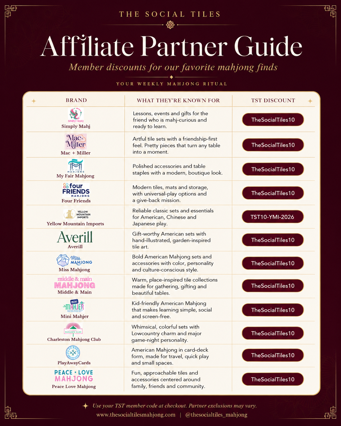 Mahjong Discount Codes & Affiliate Partners | The Social Tiles
