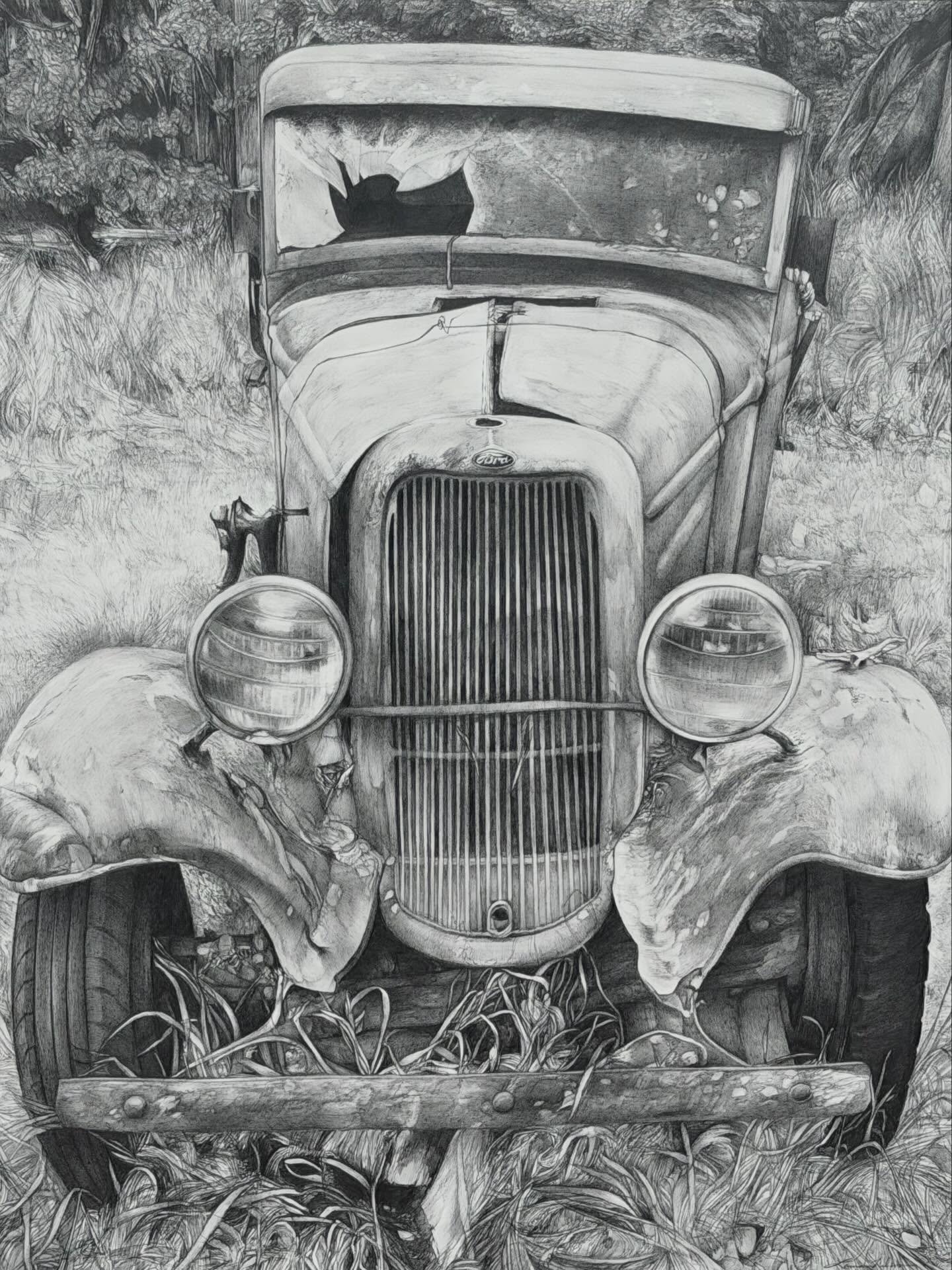 Ford Truck at Buckner Orchard @ncascadesnps #washington - 22&rdquo; x 30&rdquo; - graphite on paper