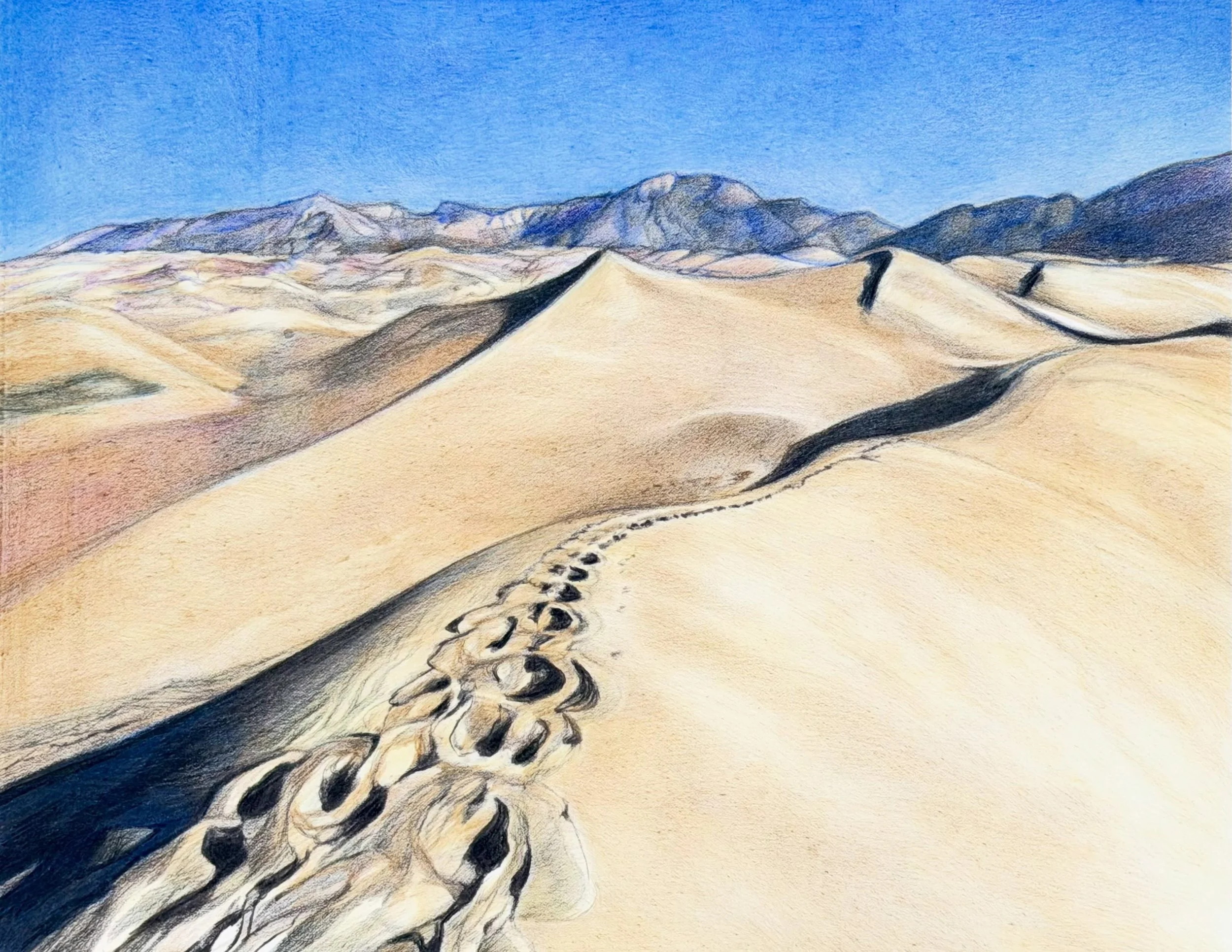 Somewhere over the sand dunes&hellip;. @greatsanddunesnps #colorado 

Great Sand Dunes - 14&rdquo;x11&rdquo; - colored pencil on paper. A limited edition of prints will be available - shoot me a DM to get in line!