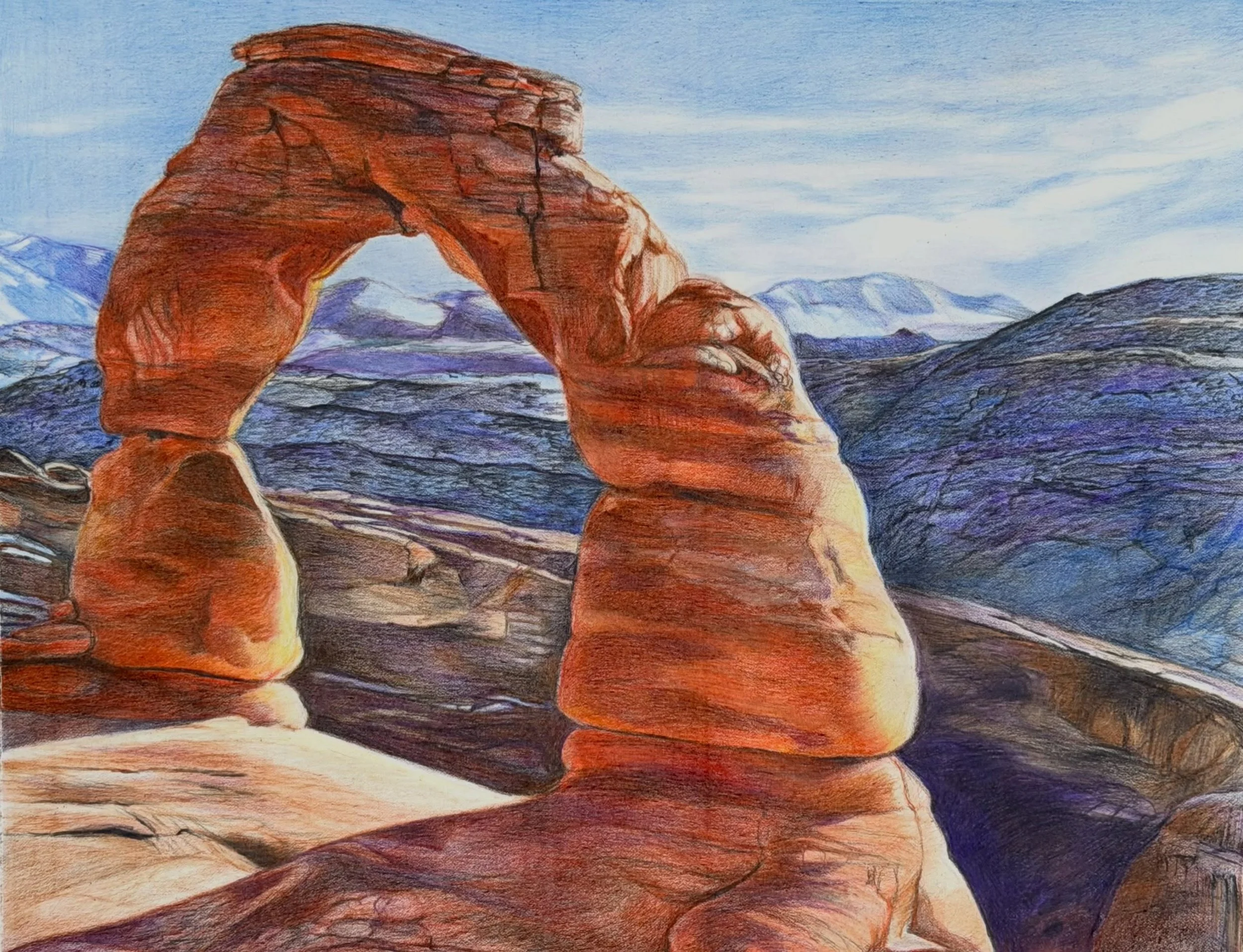 Hike with me to Delicate Arch&hellip;. @archesnps #utah

Winter Arch - 11&rdquo;x14&rdquo; - colored pencil on paper. A limited edition of prints will be available - shoot me a DM to get in line!
