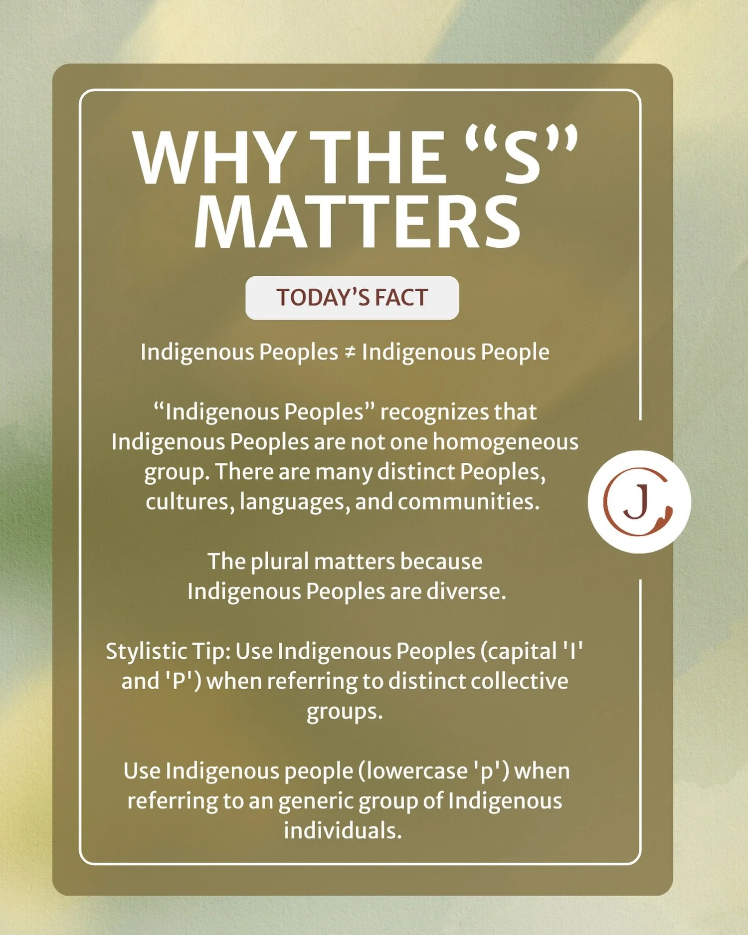 Happy September 1st! 

This month, in preparation for Orange Shirt Day, we are sharing commonly misunderstood terms and topics related to Indigenous Peoples. 

Starting today, we are focusing on why &ldquo;Indigenous Peoples&rdquo; is capitalized and