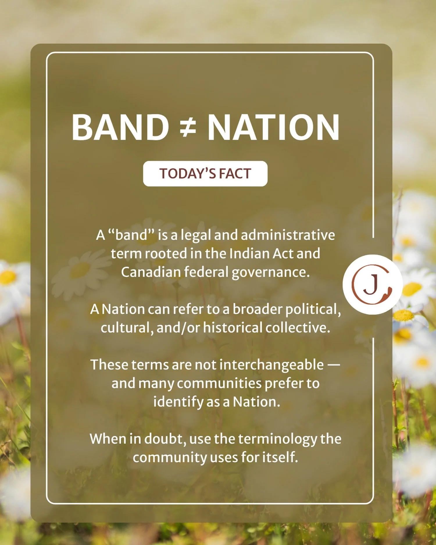 A band and a nation refer to two very different things. 💡

One is a legal and administrative term rooted in the Indian Act, while the other speaks to an overarching cultural, political, and historical identity. Today&rsquo;s fact sheds light on why 