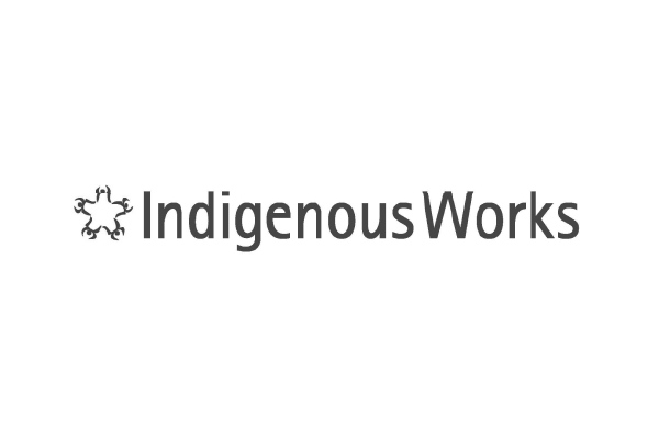 Indigenous Works logo with circular emblem to the left of the text.