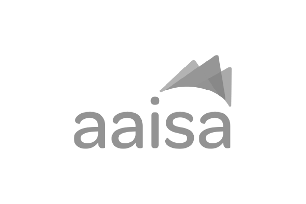 A logo with the text 'aaisa' and three overlapping triangular shapes above it.