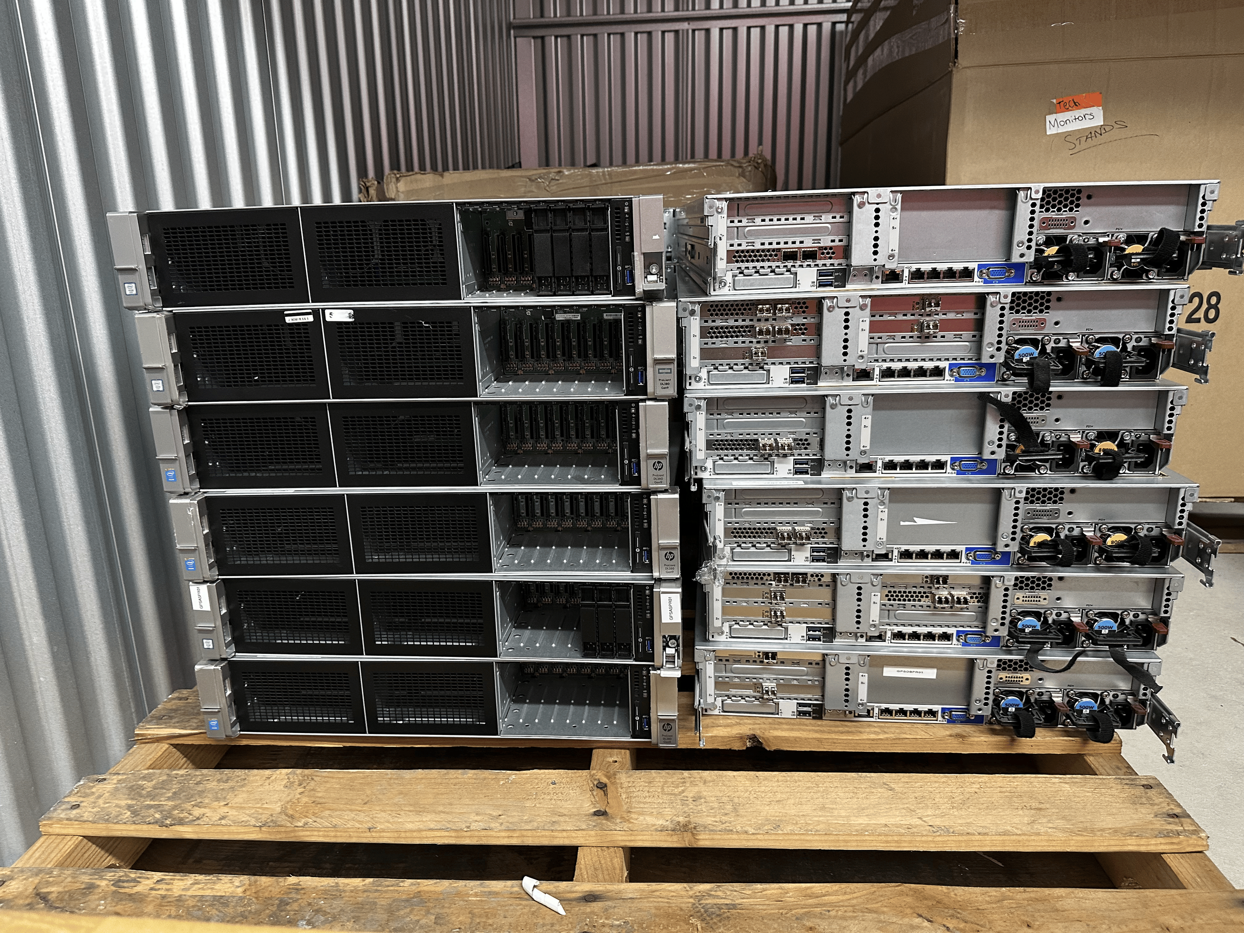 Enterprise server equipment inventory on pallet – used servers for resale