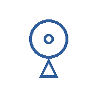 Simple line drawing of a webcam or camera on a tripod.