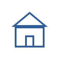 Simple outline of a house with a triangular roof and a door in the center.