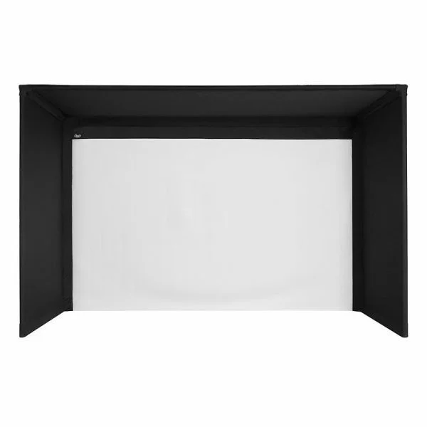 open black photo booth with white backdrop inside