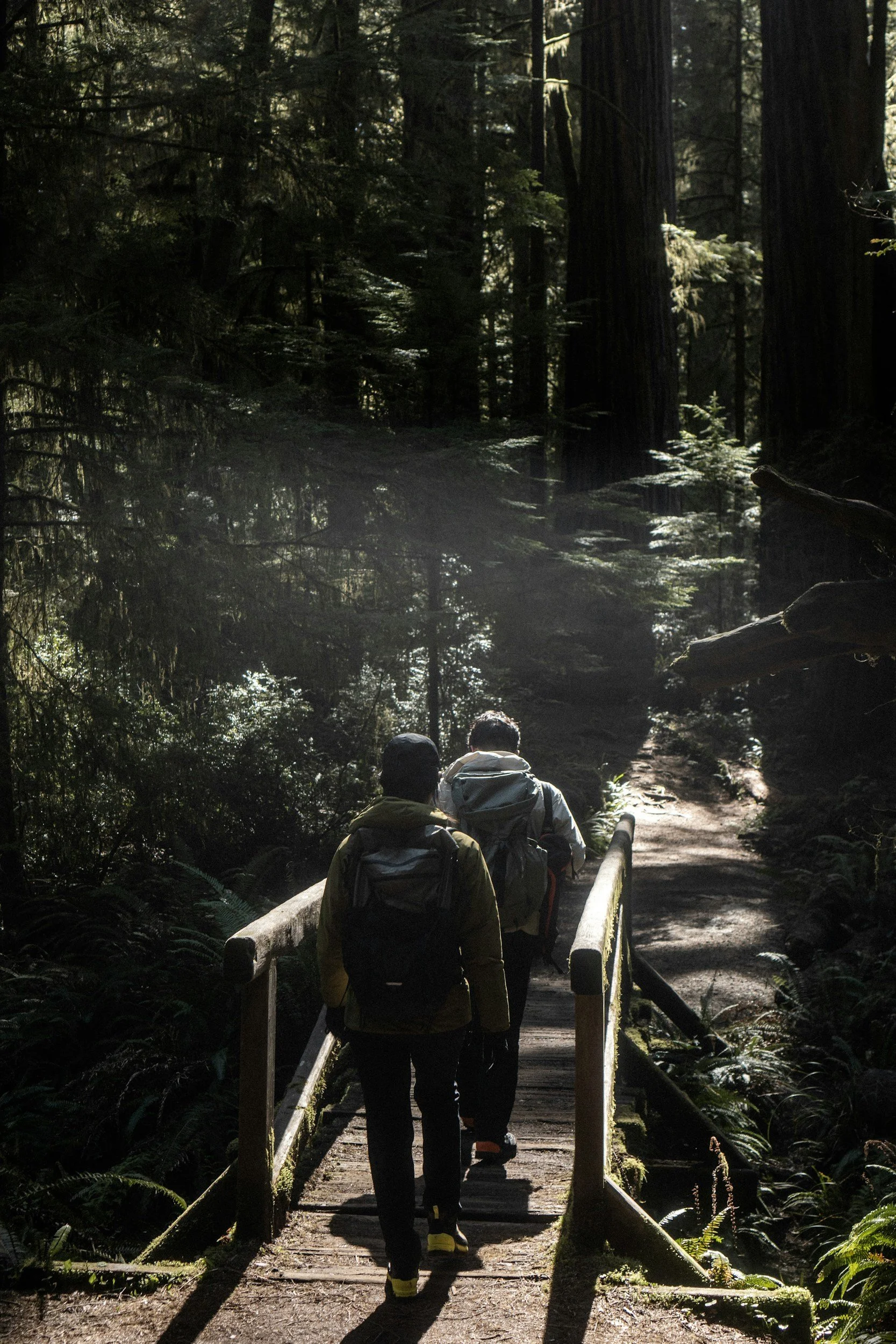 2 forest hikers during an occupational therapy for trauma walk in William's Lake British Columbia