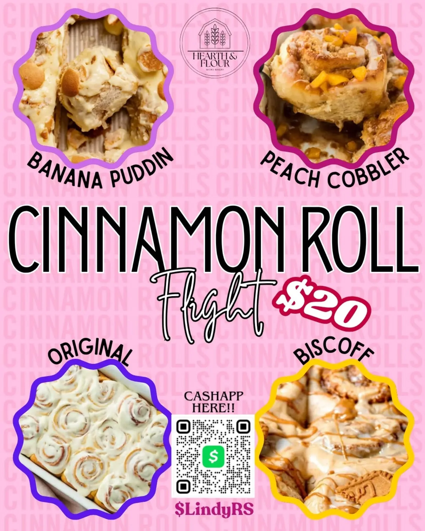 Cinnamon Roll flights are here! $20. We've got banana pudding, peach cobbler, biscoff, and or original! You can pre-order now with my cashapp! Just make sure you message me when you've paid! As always, Sunday is pick up day. 

#bakery #homebakery #NC
