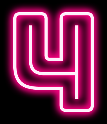 Neon pink number 4 in a stylized font on a black background.