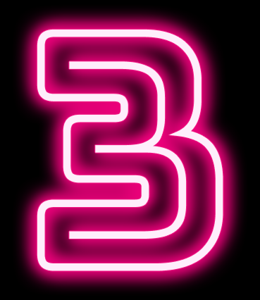 Pink neon number 3 on a black background.