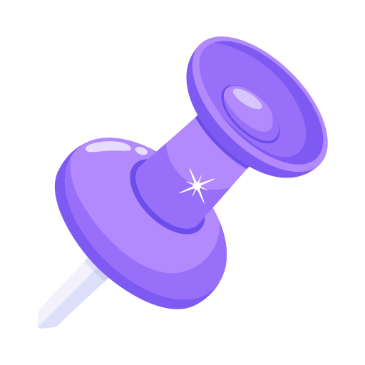 Purple pushpin with a shiny reflection on the head.