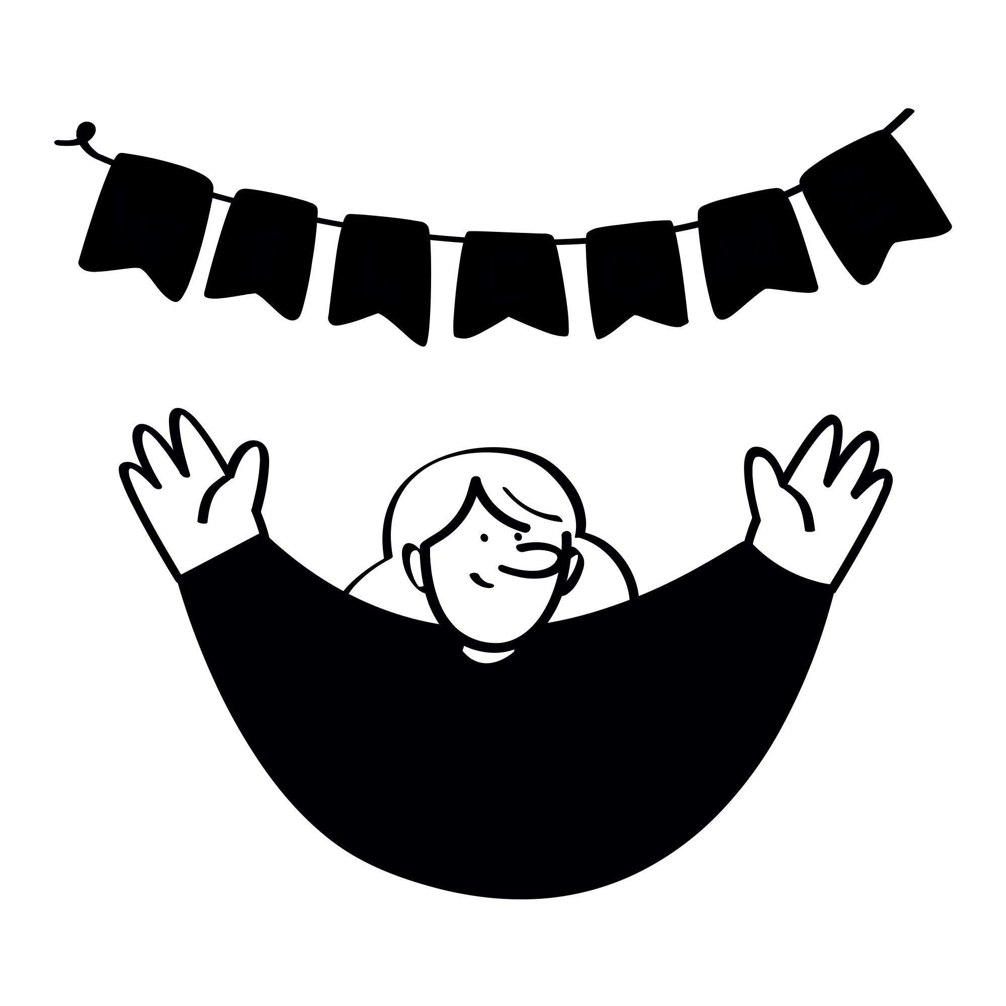 Cartoon illustration of a person with hands raised, smiling, with text reading 'WILDLY CREATIVE' above