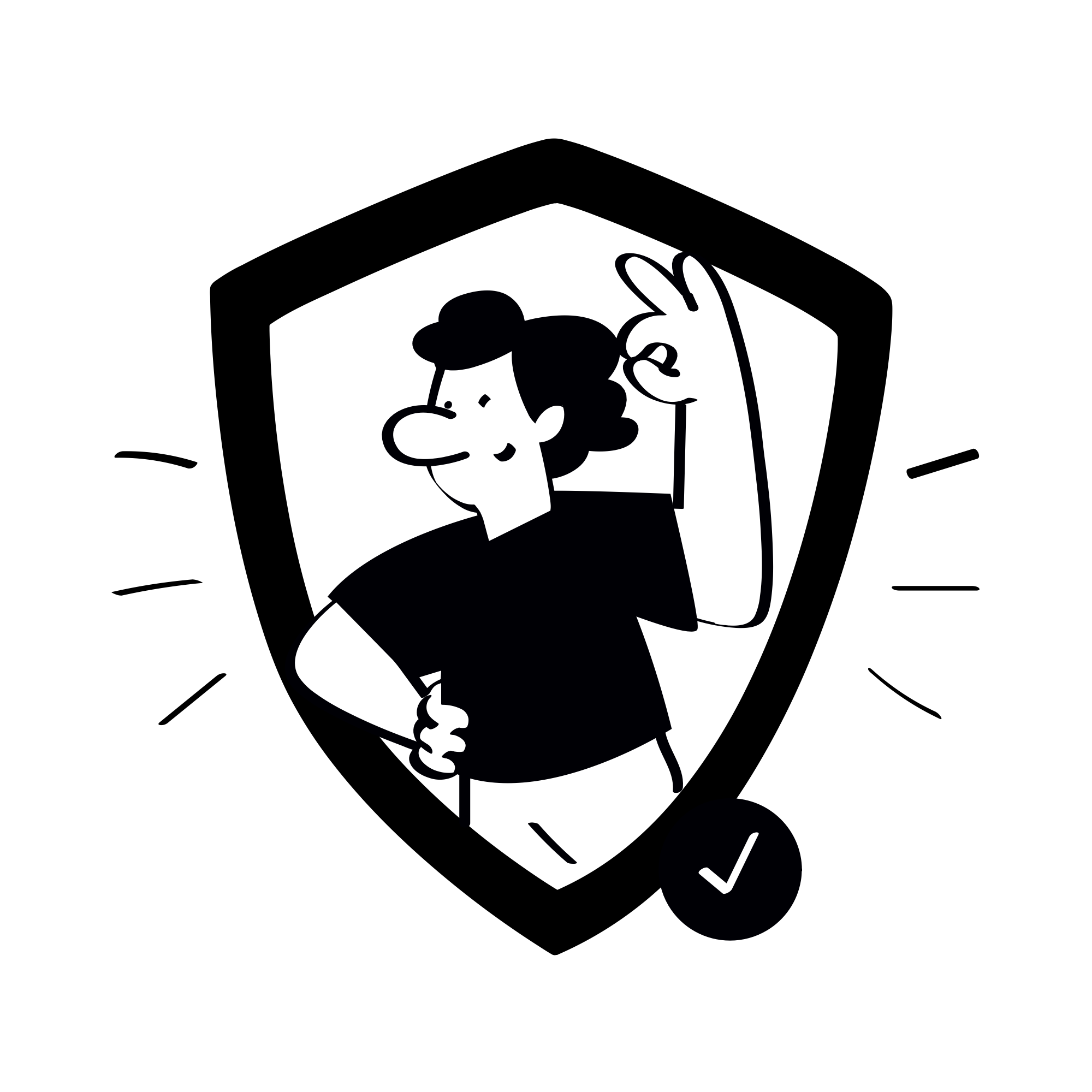 Outline of a hand with a glad expression holding a playing card featuring a cartoon character.