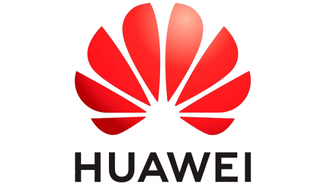 Huawei logo with a red and pink flower design above the company's name.