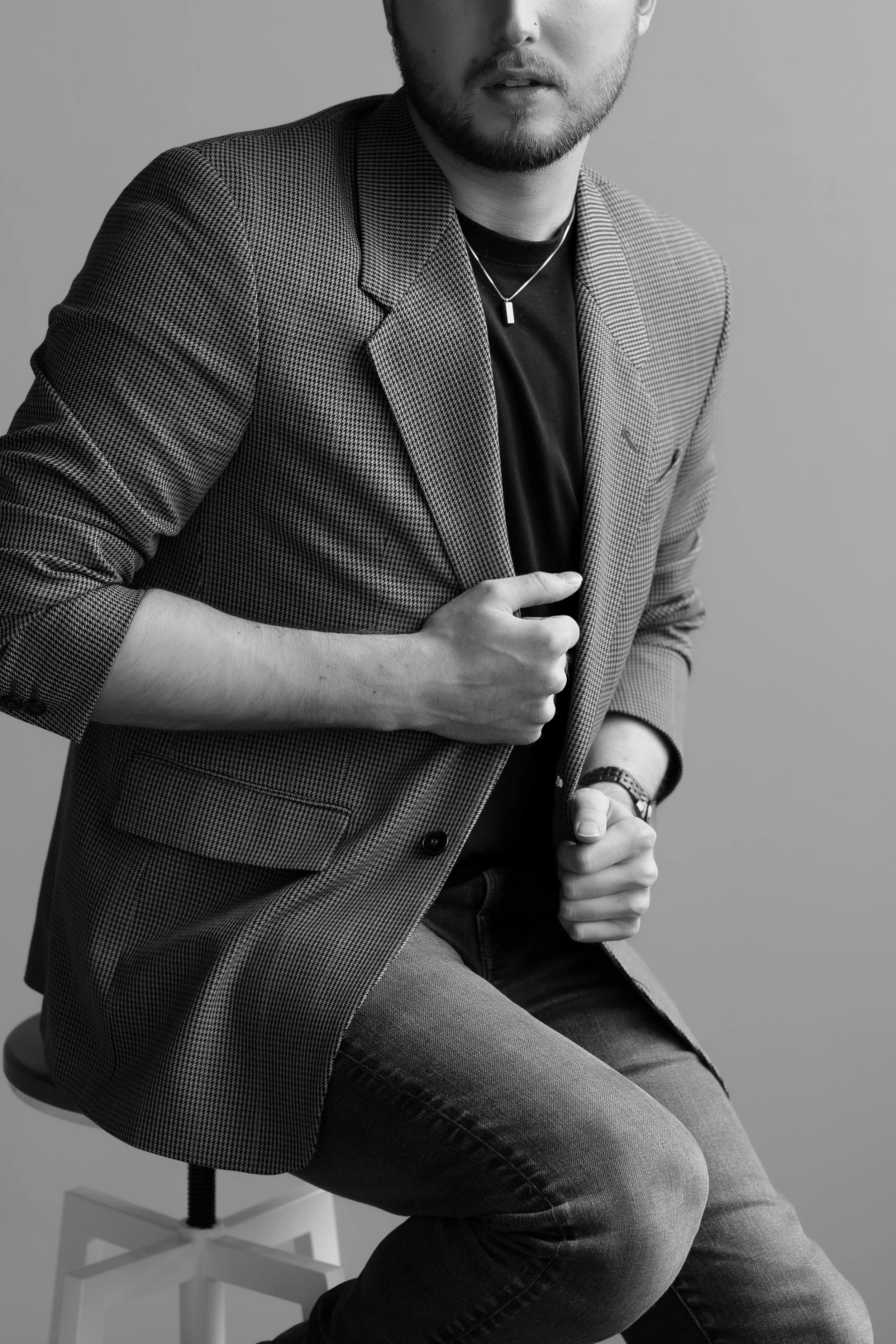 William Randall portrait overlay in black and white.