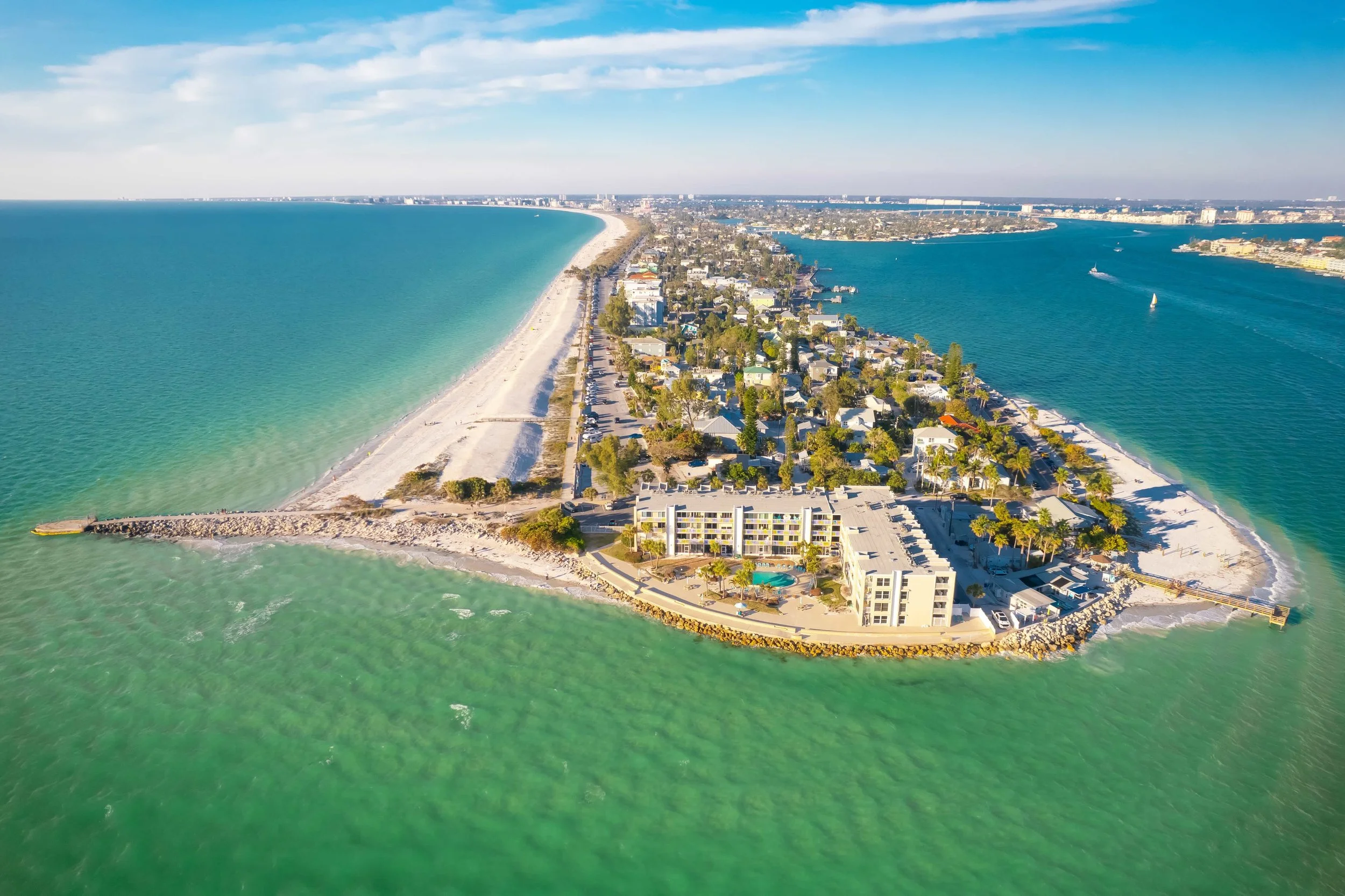 Pass-a-grill at the South end of the barrier island on Floridas Gulf Coast. St. Pete Beach