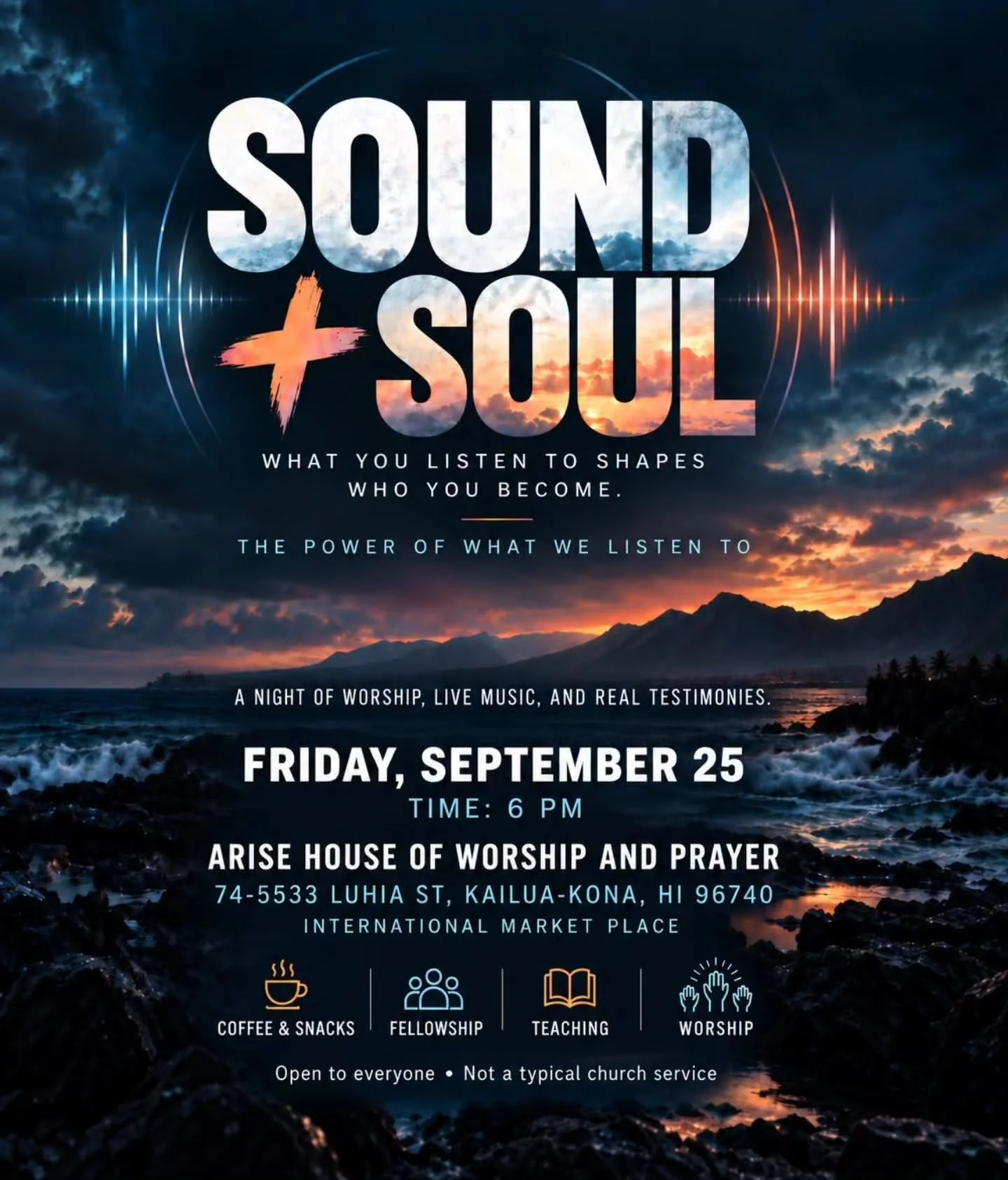 🎶 SOUND + SOUL &mdash; Friday, September 25 at 6:00 PM

What you listen to shapes who you become.

Music doesn&rsquo;t just entertain us &mdash; it shapes us. It gets into our hearts, influences what we believe, and can either build us up or pull us