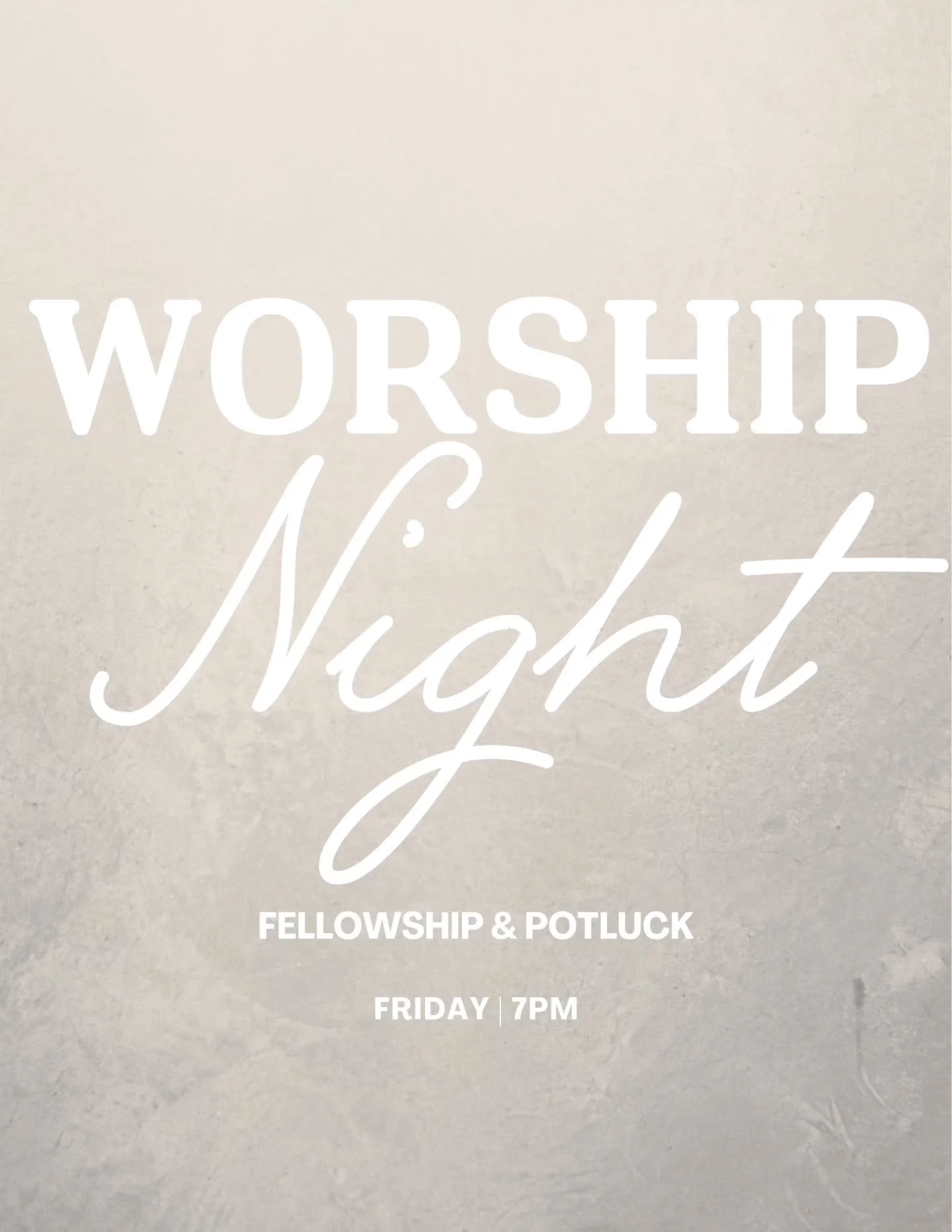 TONIGHT: 

FELLOWSHIP, POTLUCK &amp; WORSHIP! 🙌🏻✨️
Let&rsquo;s come together for an amazing evening of fellowship, delicious food, and wonderful worship! ❤️🙏🏻🙏🏻

Bring your friends, family AND prepare your heart to worship and encounter the pre