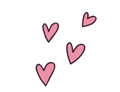 Pink hearts with black outlines floating on a black background.