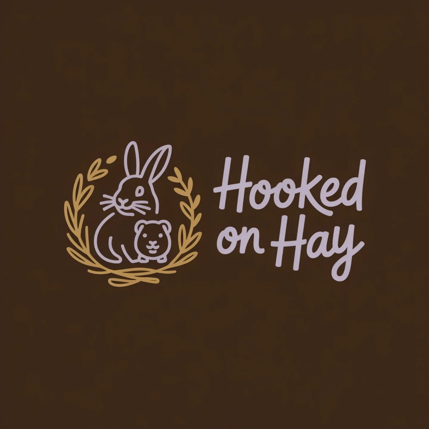 A logo with a bunny and a bear inside a laurel wreath, and the text 'Hooked on Hay' next to it.