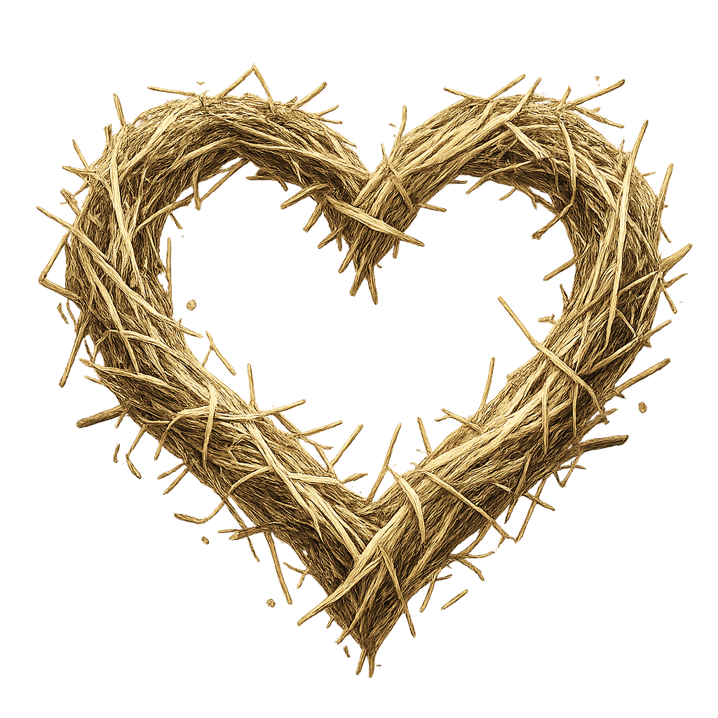 A heart shape made of intertwined twigs and sticks.