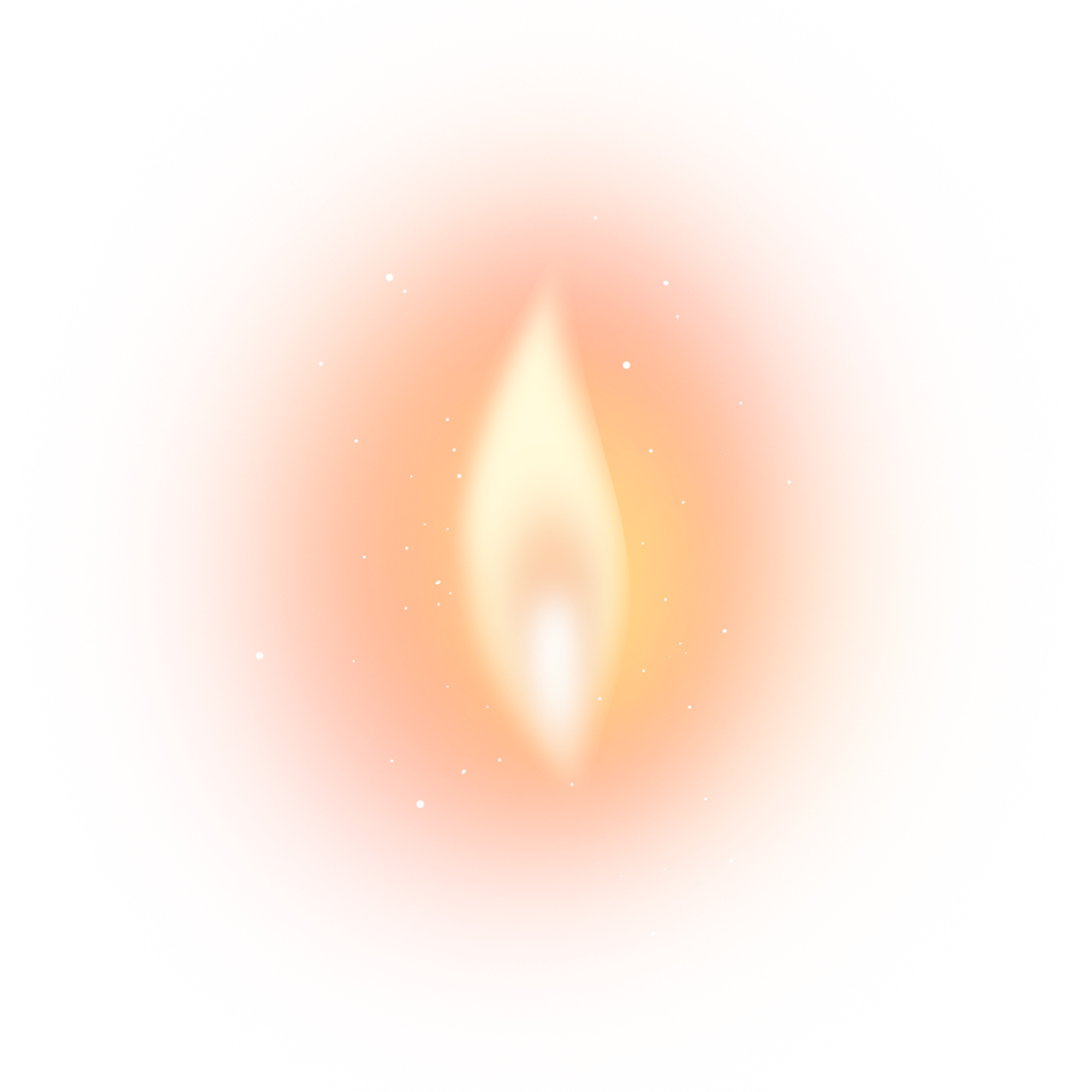 Close-up of a peach-colored gas flame with small white sparks or particles surrounding it.