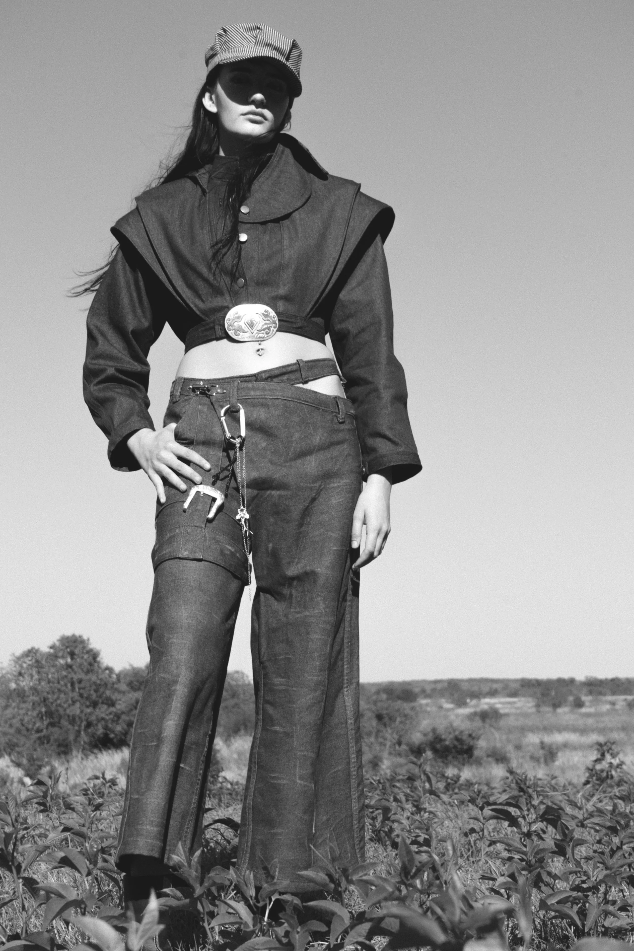 Jacket featuring double collar and throat latch.