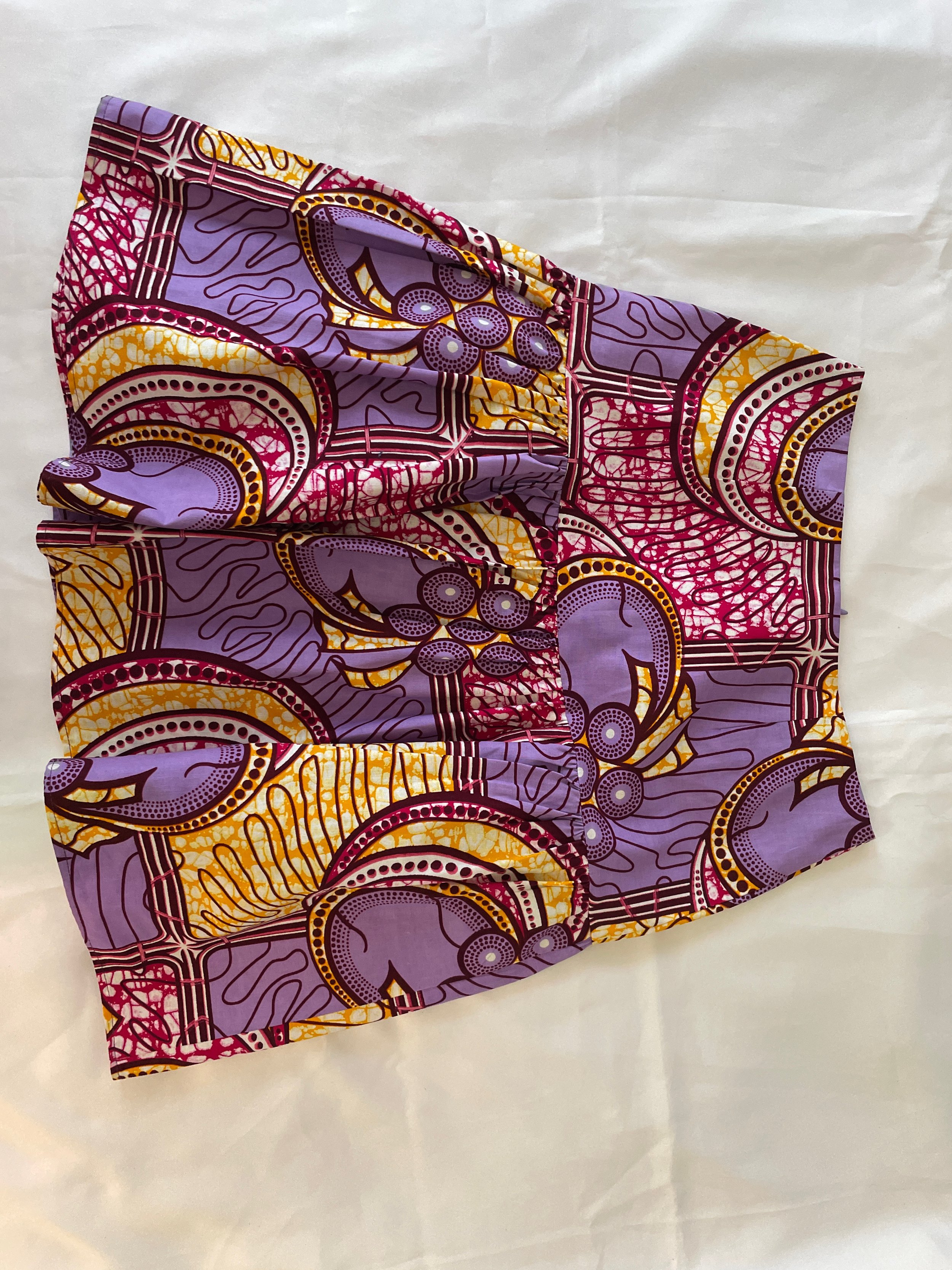 Purple African Wax Print Yoke Mini Skirt