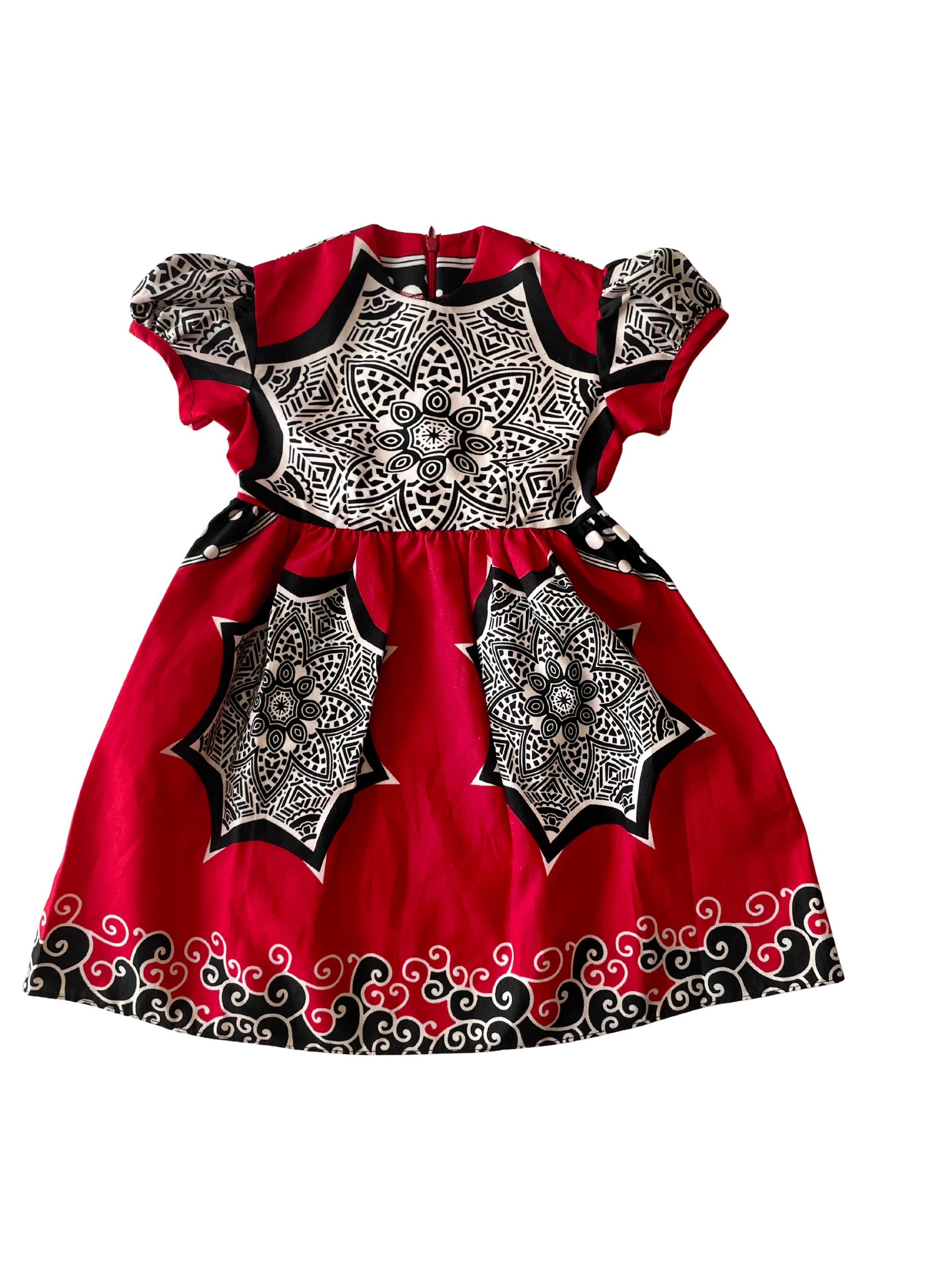 Red and Black Cotton Mandala Print Baby Dress.