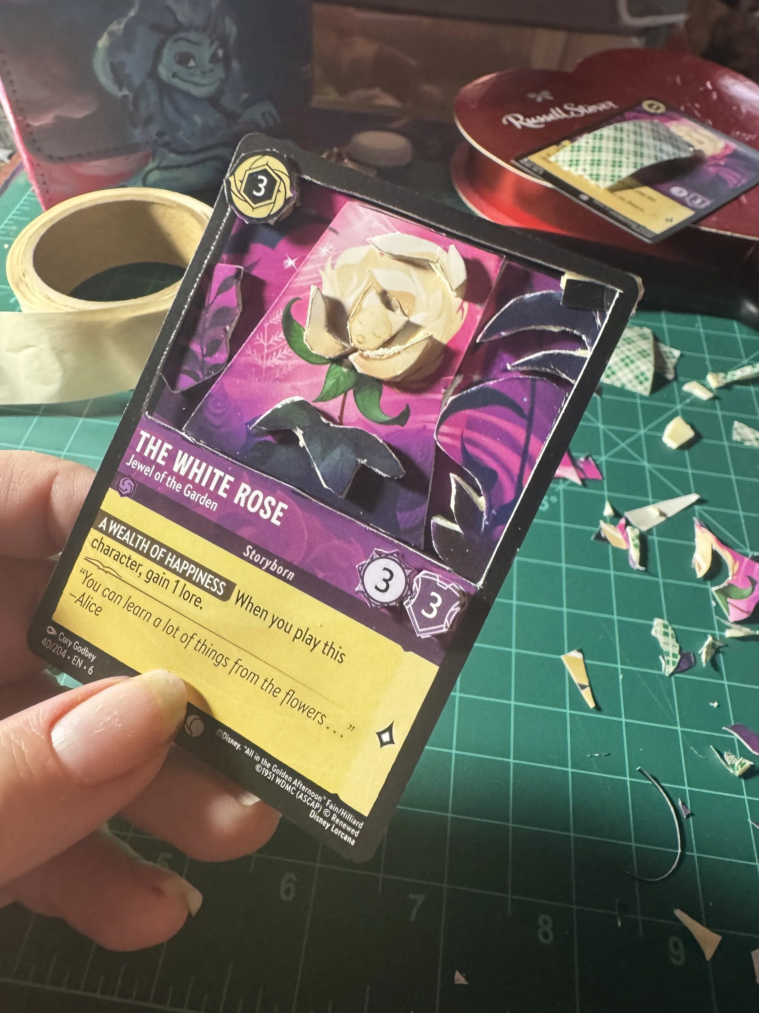 3-D shadow box Lorcana card: the white rose