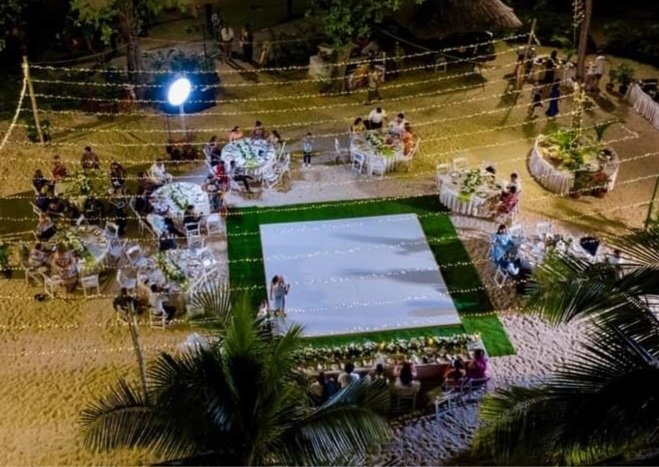 White Wooden dancefloor on the beach at Shangri La Yanuca Island Fiji
