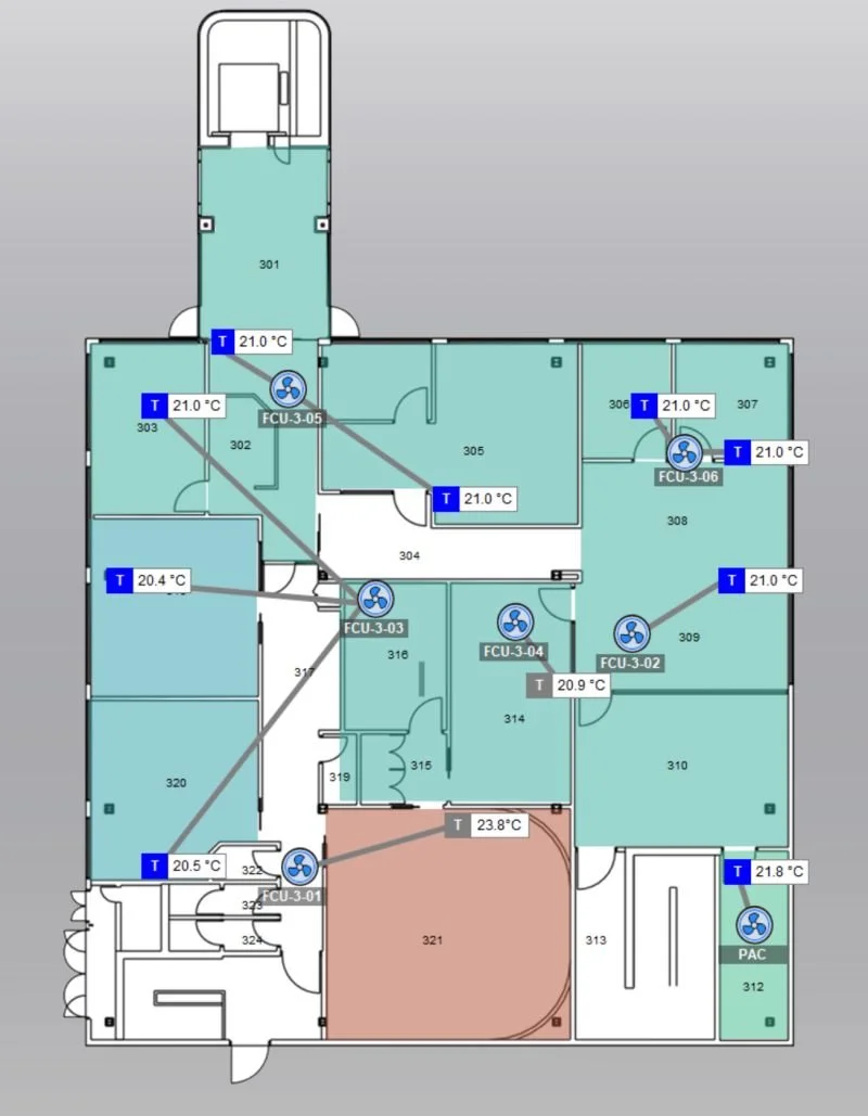 Thermal overlays on BMS floorplan graphics