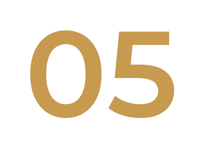 Number five in large gold font on a black background.