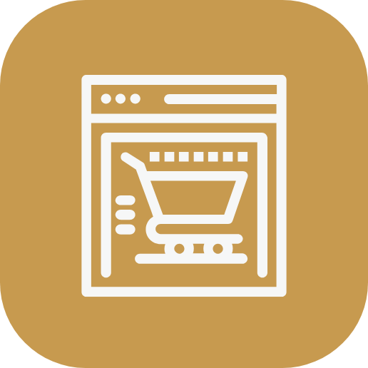 Icon of a shopping cart inside a web browser window, representing online shopping or e-commerce.