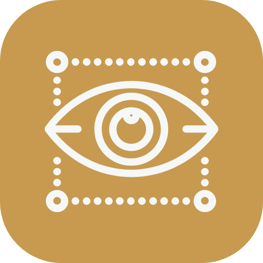 Icon of an eye with dot patterns and arrows, representing the concept of viewing or observation.