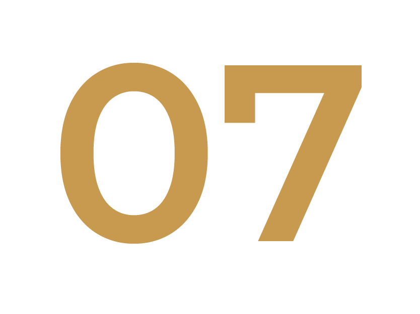 Gold number seven with black background.