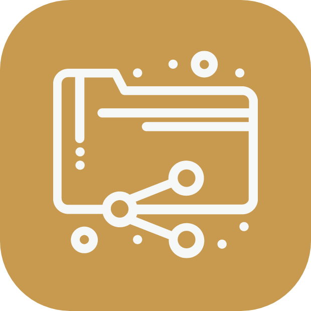 Icon of a rectangular file or document with a timeline or chart overlay and connected dots, representing data analysis or project management, on a brown background.