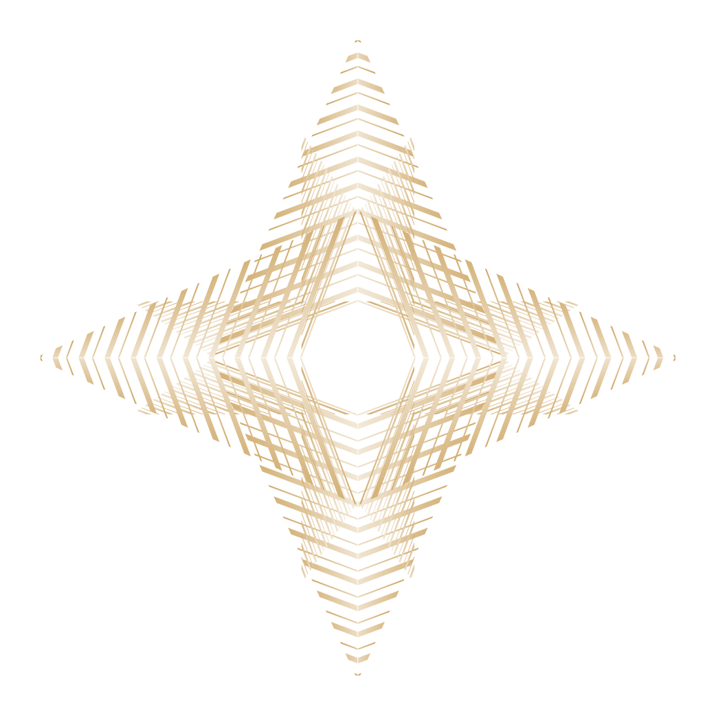 An abstract geometric pattern featuring a diamond shape with layered lines creating a 3D illusion, with a central hexagon on a black background.