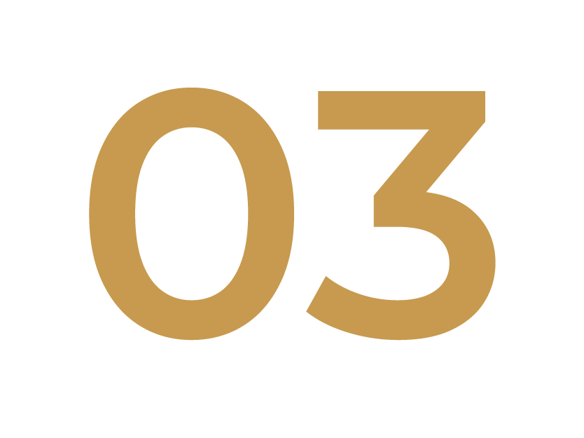 Number 03 in large gold text on black background.