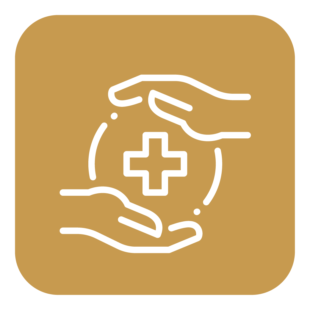 Icon of two hands holding a medical cross, representing healthcare and medical aid.