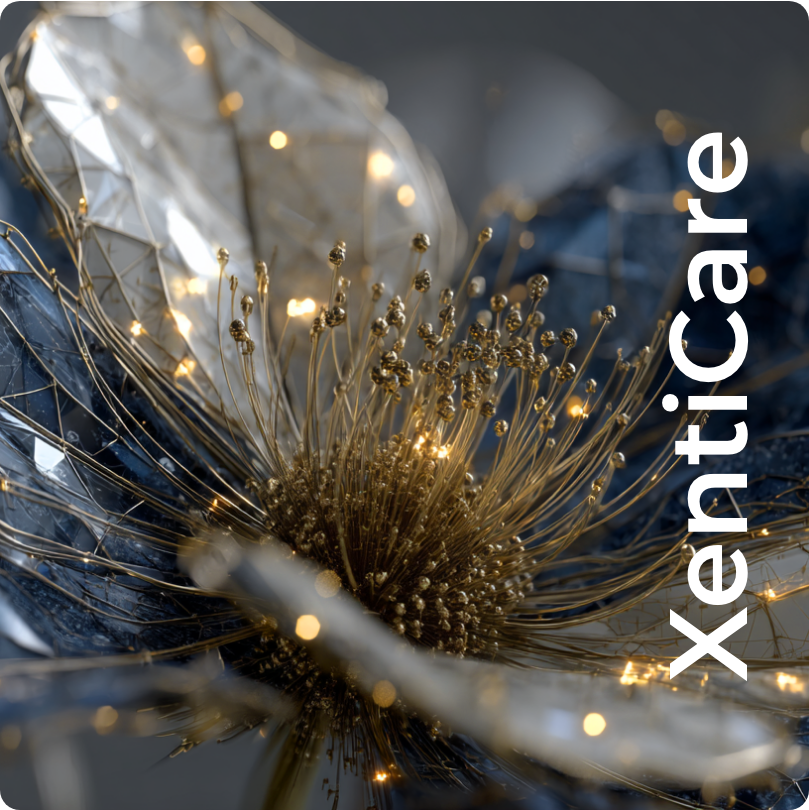 Close-up of a decorative metallic flower with illuminated string lights intertwined among its petals.