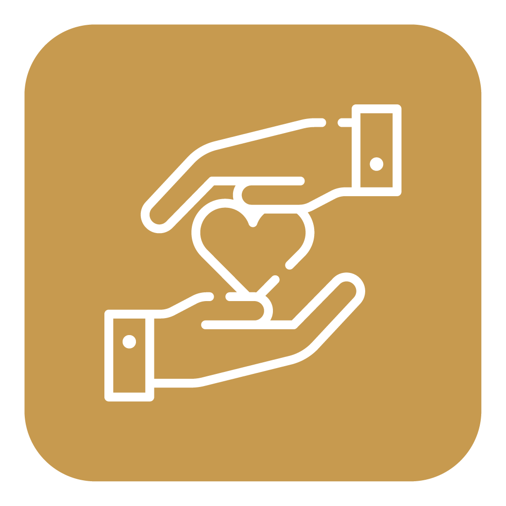 Icon of two hands, one above and one below, holding a heart