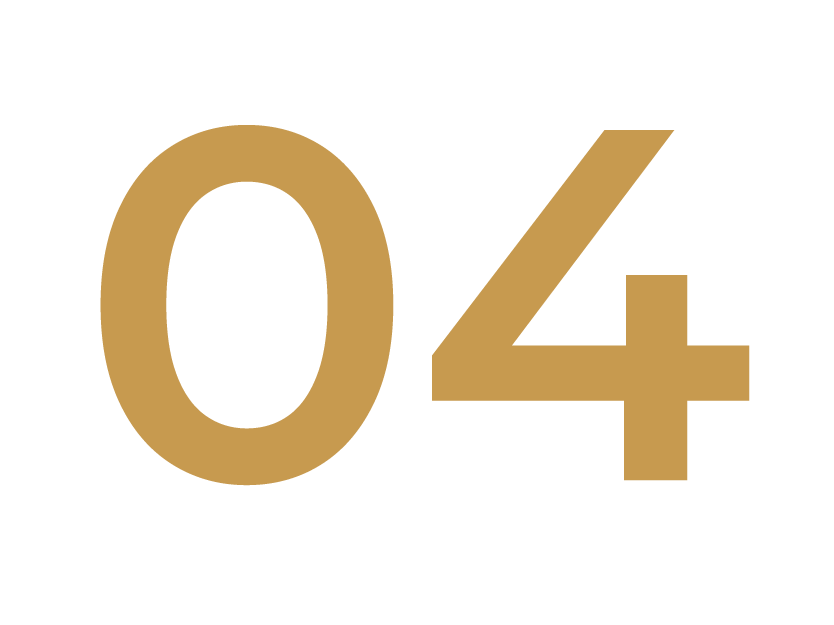 Gold-colored number 04 on a black background.