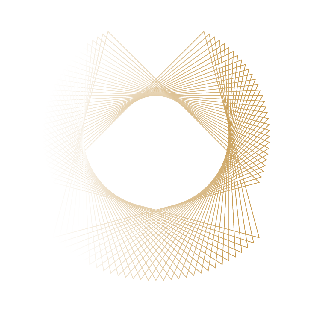 Abstract digital art with gold and white geometric patterns and shapes.