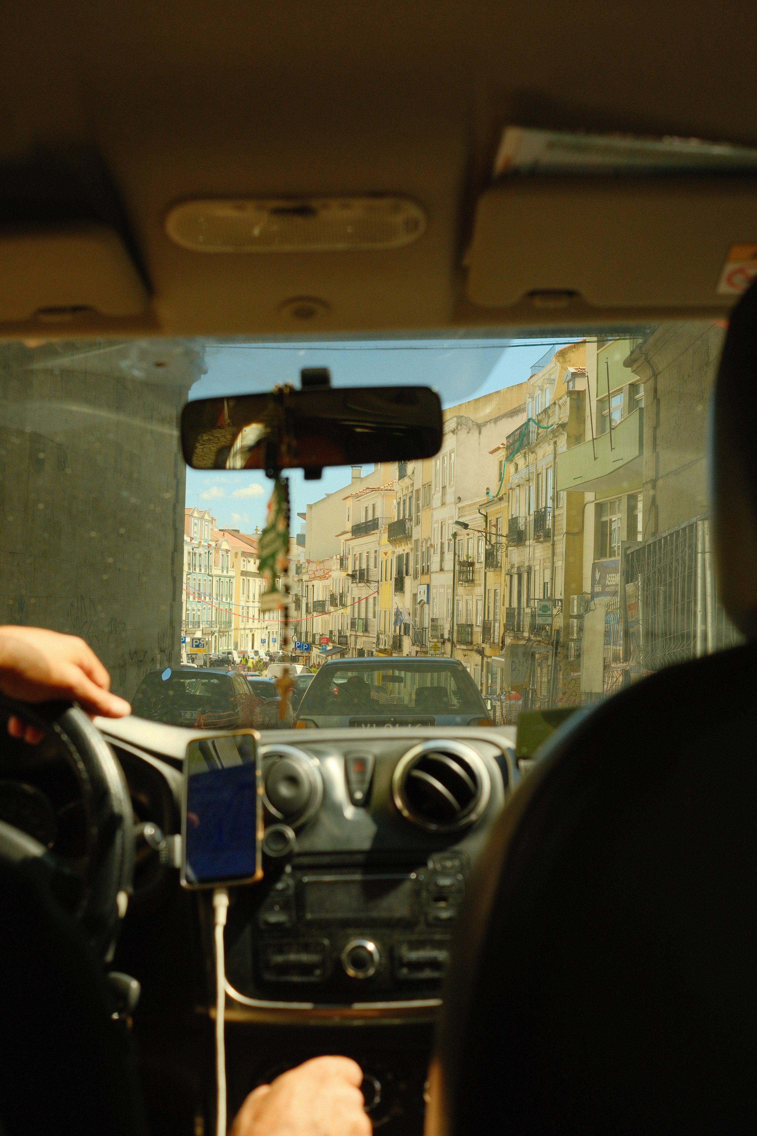Street in Lisbon, Portugal from a taxi