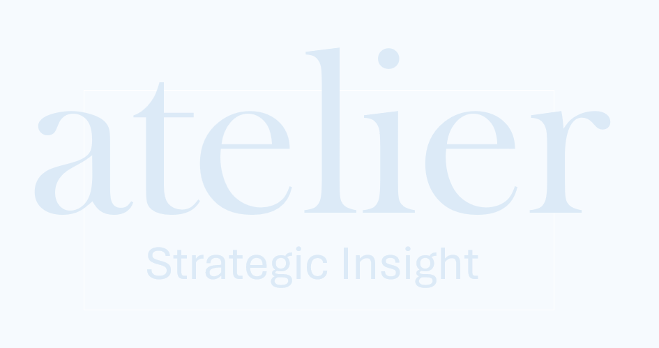 The image contains the logo of 'atelier Strategic Insight' with a light, almost white background and light blue text.
